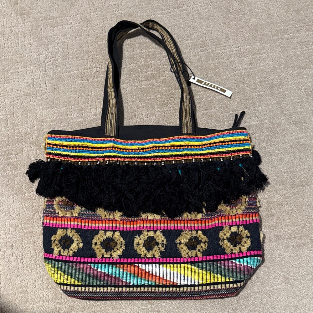 Steven Colorful Patterned Beaded / Woven Tote Bag